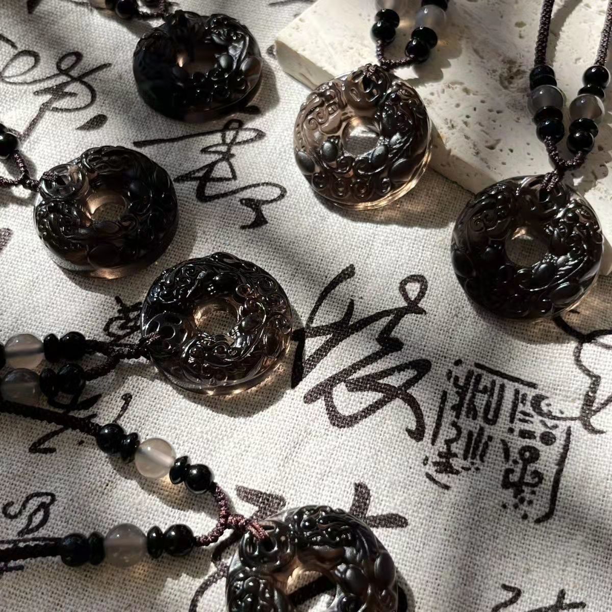 Letitdao 黑曜石貔貅项链 招财保平安 复古水晶首饰礼物