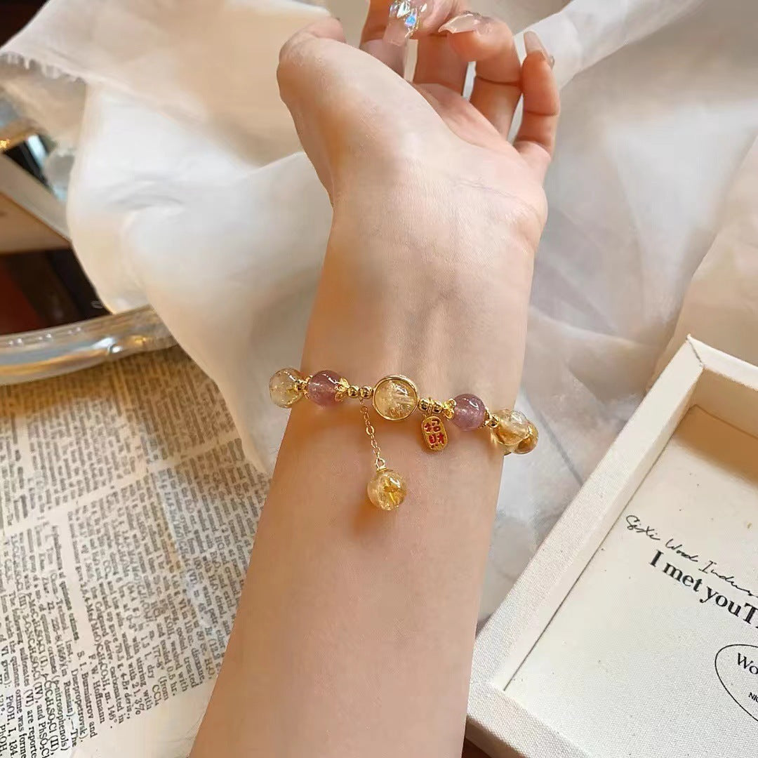 Letitdao Sunshine Manifestation Bracelet Natural Citrine Crystal for Joy & Abundance Dainty Friendship Jewelry Gift