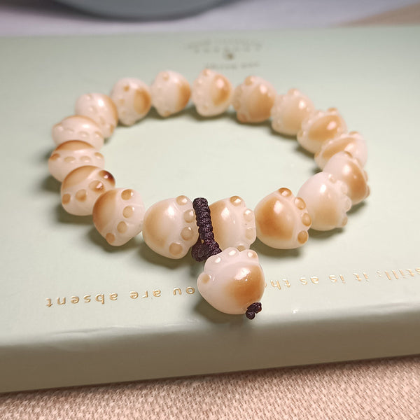 Letitdao Burnt Carved Cat Paw Bracelet Cute Fidget Beads for Sensory Anxiety Relief Smooth Polished Beads