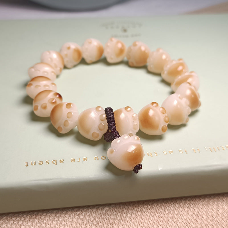 Letitdao Burnt Carved Cat Paw Bracelet Cute Fidget Beads for Sensory Anxiety Relief Smooth Polished Beads