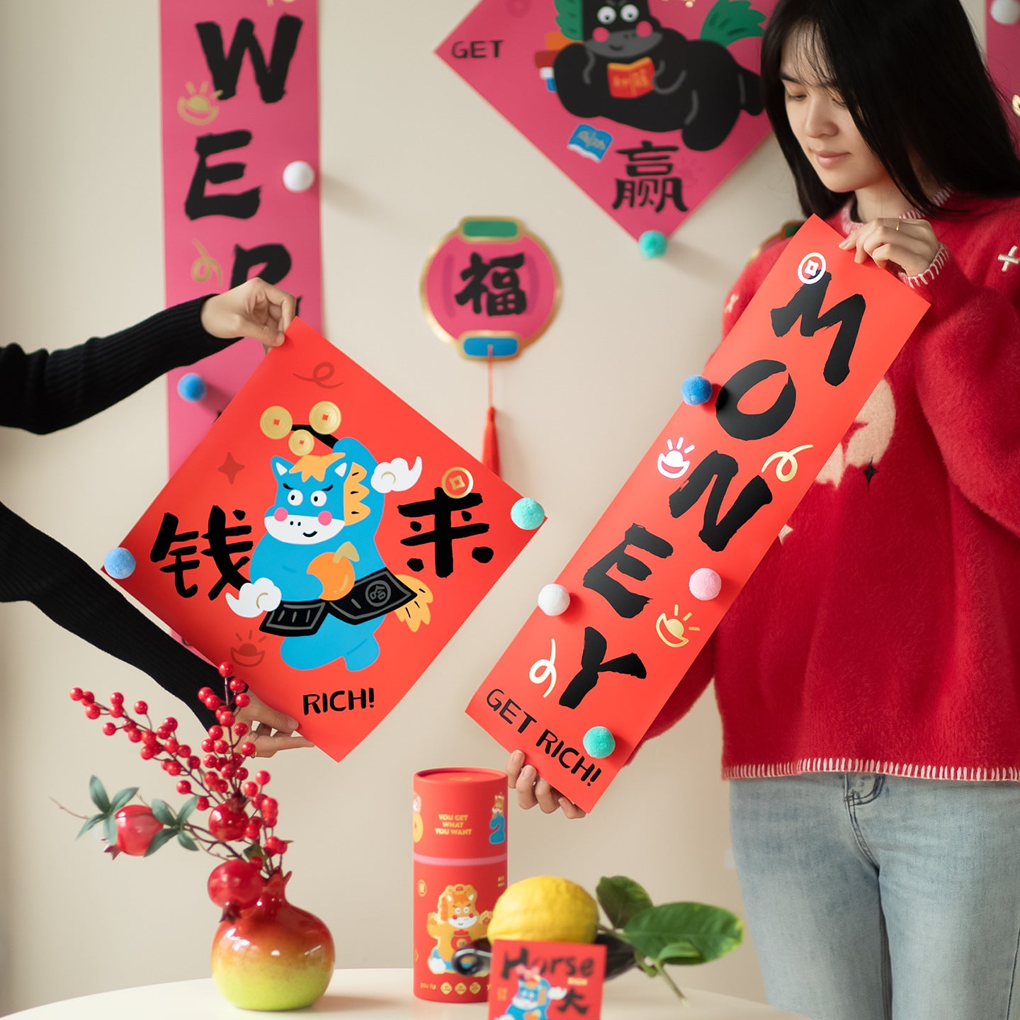 $9.9 Includes All Fees-Letitdao Bilingual Magnetic Couplets 2026 Horse Year "Fortune" Door Set Sino-chic New Year Decor