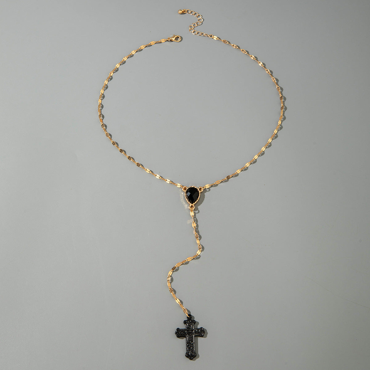 Letitdao Layered Faith Necklace Geometric Cross & Heart Y-chain with Diamonds Modular Stacking Jewelry