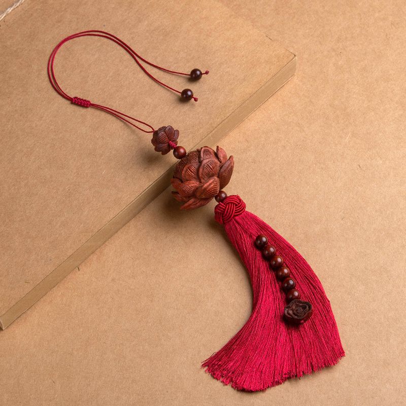 Letitdao Lotus Car Charm for Mindful Driving Natural Sandalwood Rearview Mirror Decor Zen Inspired Unisex Gift