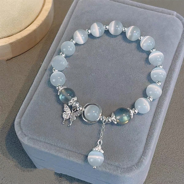 Letitdao Cat's Eye Crystal Bow Bracelet
