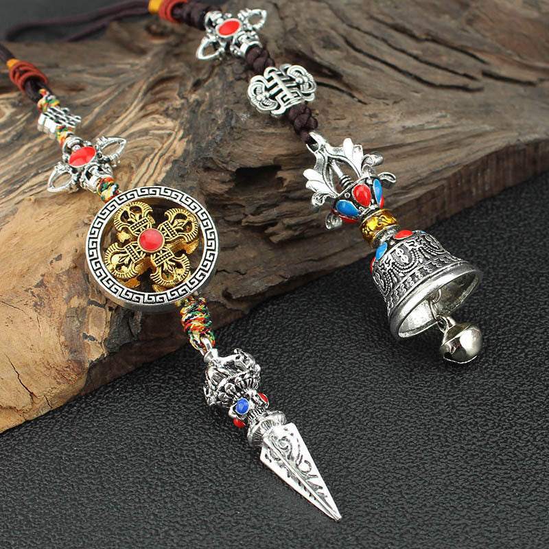 Letitdao Vintage Tibetan Spinning Wheel Ornament with Bell Mindful Mantra Charm for Car & Bag Boho Cultural Gift