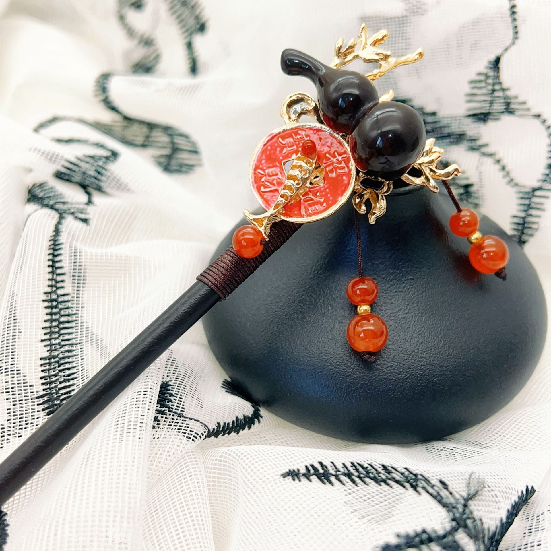 Sale Letitdao Manifestation Hairpin Wooden Koi & Lucky Gourd Hair Stick for Abundance & Positive Energy Mindful Spiritual Gift