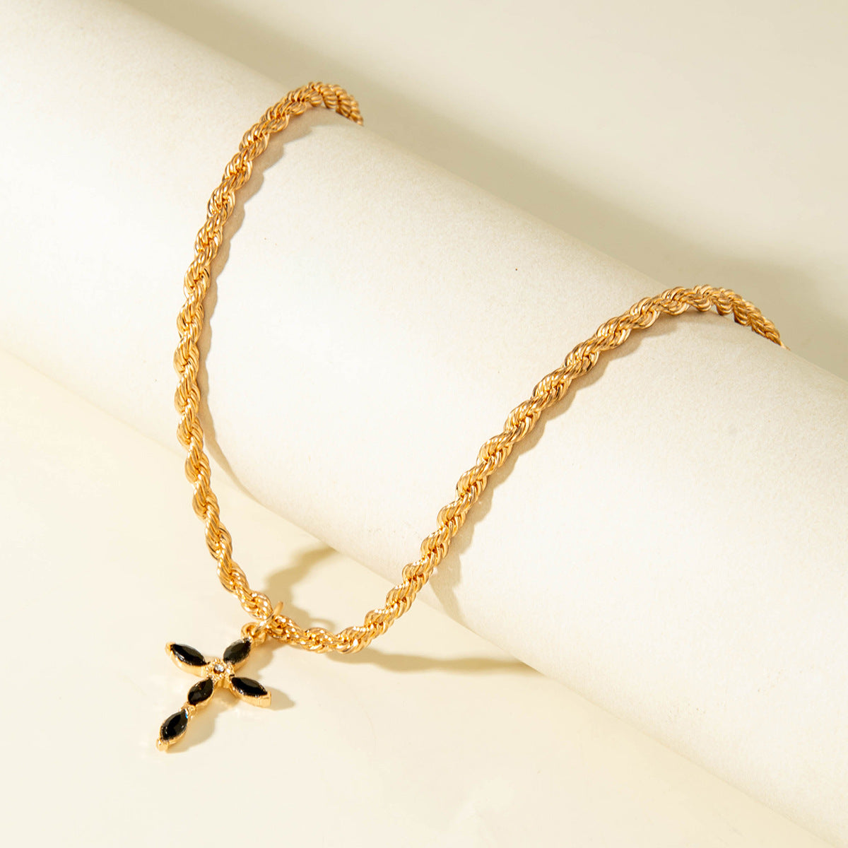 Letitdao Layered Faith Necklace Geometric Cross & Heart Y-chain with Diamonds Modular Stacking Jewelry