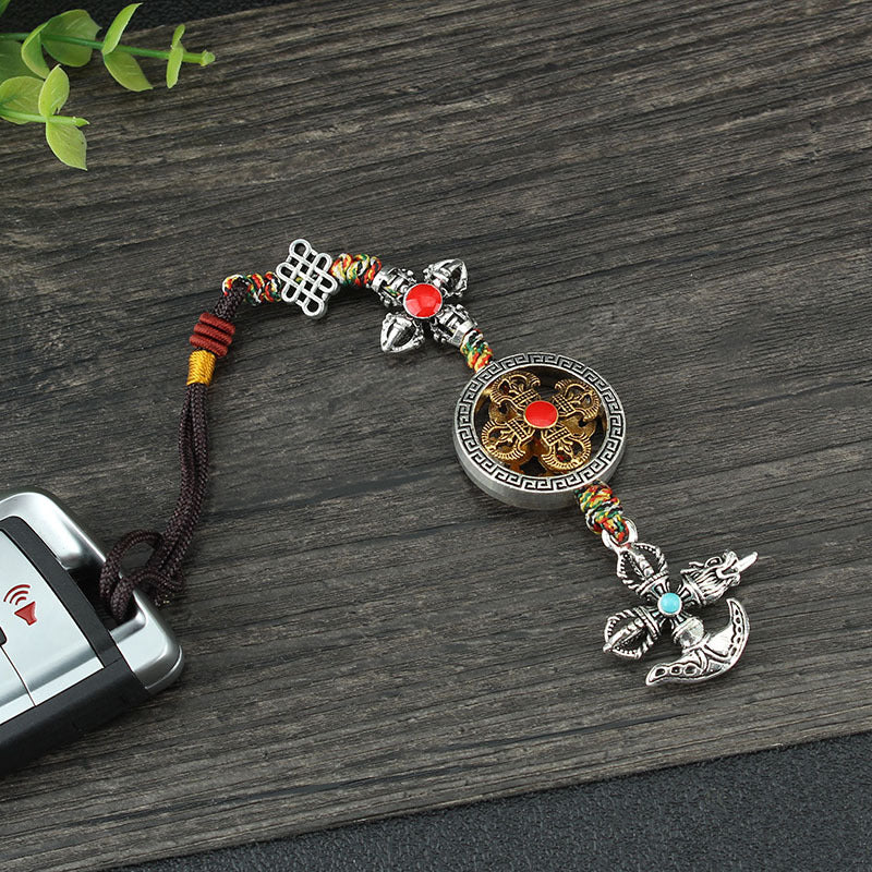 Letitdao Tibetan-style Spinning Car Charm Artisan Handmade Vajra Cross Ornament Unique Ethnic Cultural Car Accessory