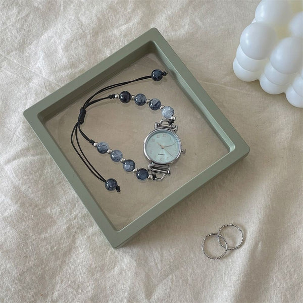 $9.9 Includes All Fees-Letitdao Vintage Silver Charm Watch Bracelet Black Wrist Watch Statement Button Bead Bracelet Chain Bracelet for Women Christmas gift for Her