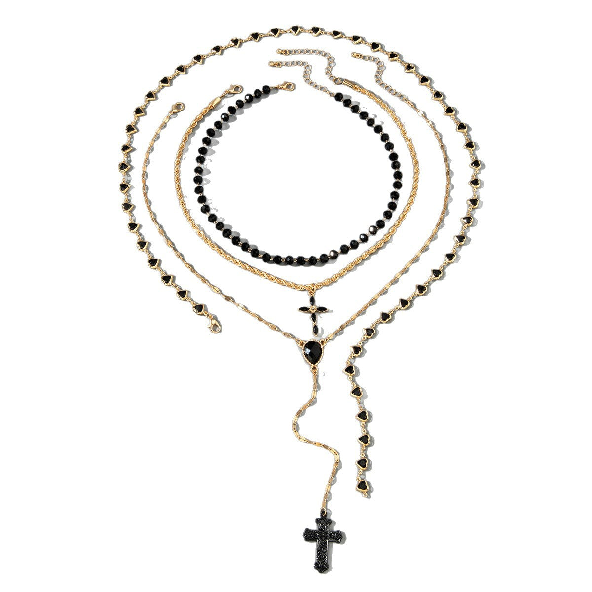 Letitdao Layered Faith Necklace Geometric Cross & Heart Y-chain with Diamonds Modular Stacking Jewelry