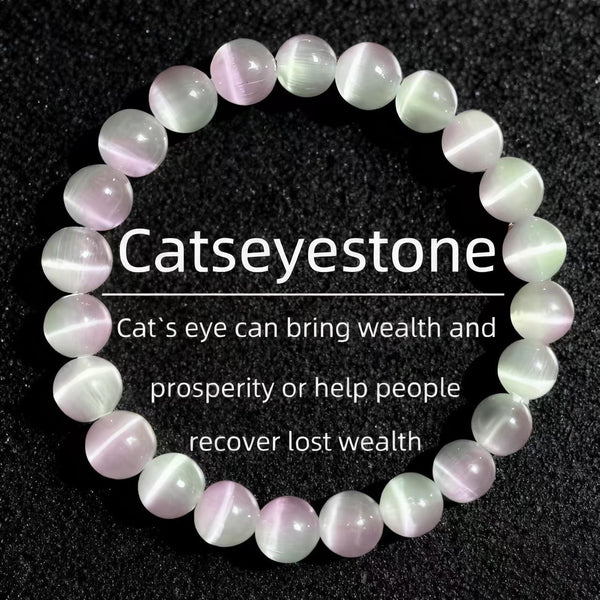 Letitdao Luminous Clarity Bracelet Natural Cat's Eye & Clear Crystal for Mental Focus & Positive Energy Aura Cleansing Jewelry