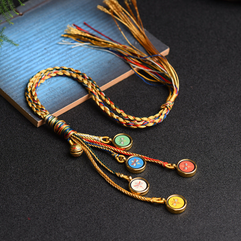Letitdao Tibetan Thangka Car Ornament Handwoven Five Deities Pendant for Wealth & Travel Blessing Premium Spiritual Gift
