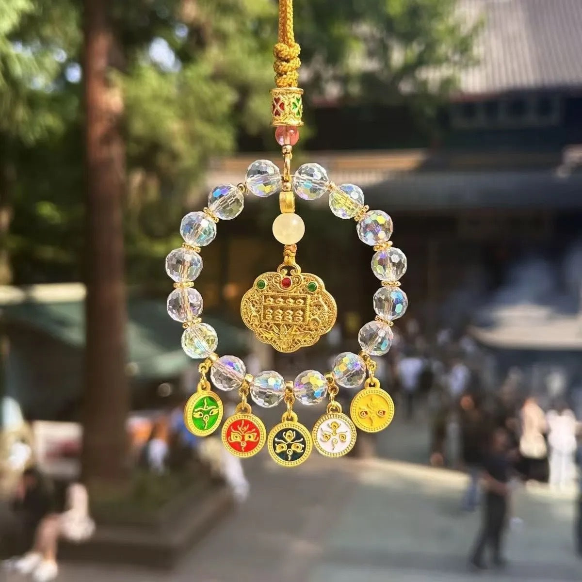 Letitdao Five Wealth Gods Car Charm Crystal Rearview Mirror Ornament for Fortune & Blessings Luxury Chinese Style Gift