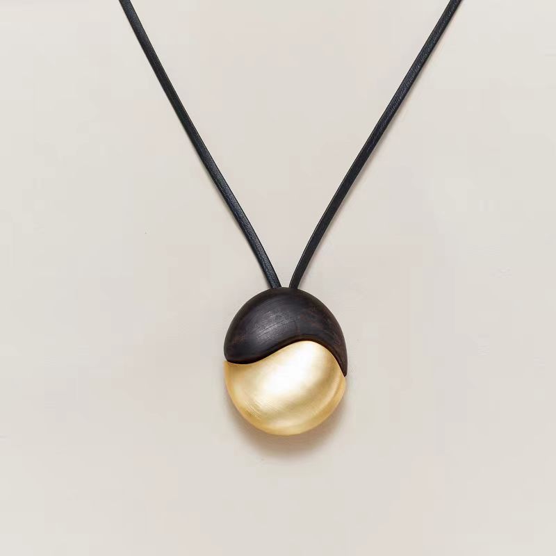 Letitdao Gold Silver Inlaid Ebony Necklace Heavy Duty Leather Cord Choker Artisan Layering Statement Piece
