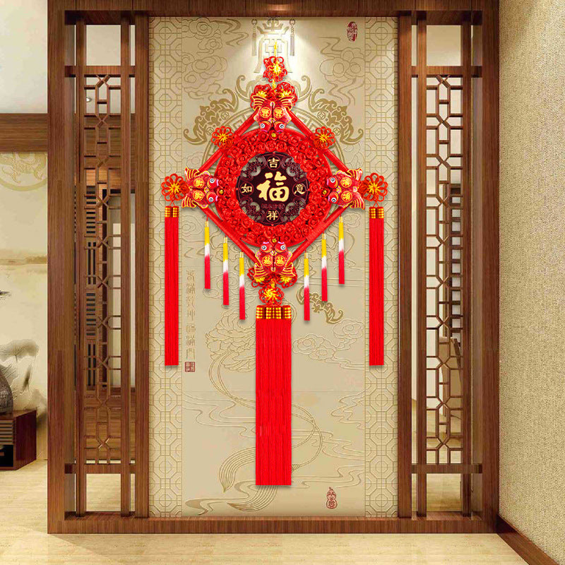 Letitdao Large Chinese Knot Wall Decor Peach Wood "Fortune" Design for Living Room Premium New Year Centerpiece