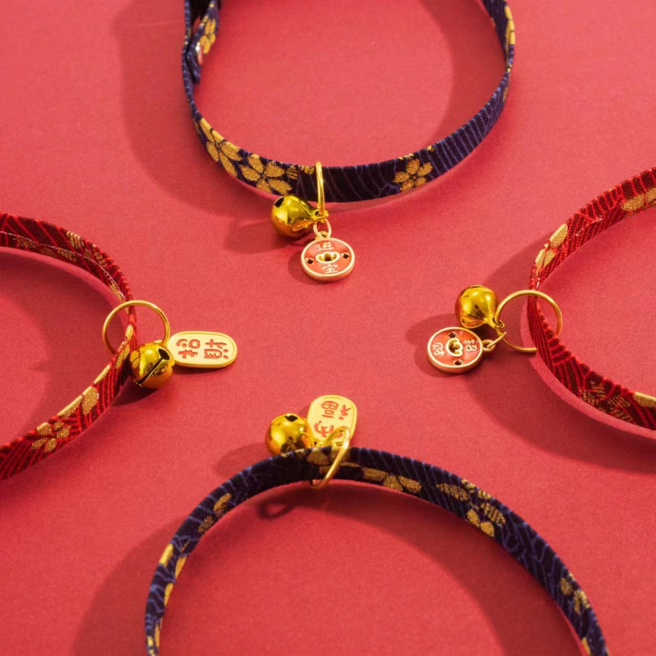 Letitdao Prosperity Flow Pet Collar Adjustable New Year Design with Gilded Bells Abundance Energy Circle