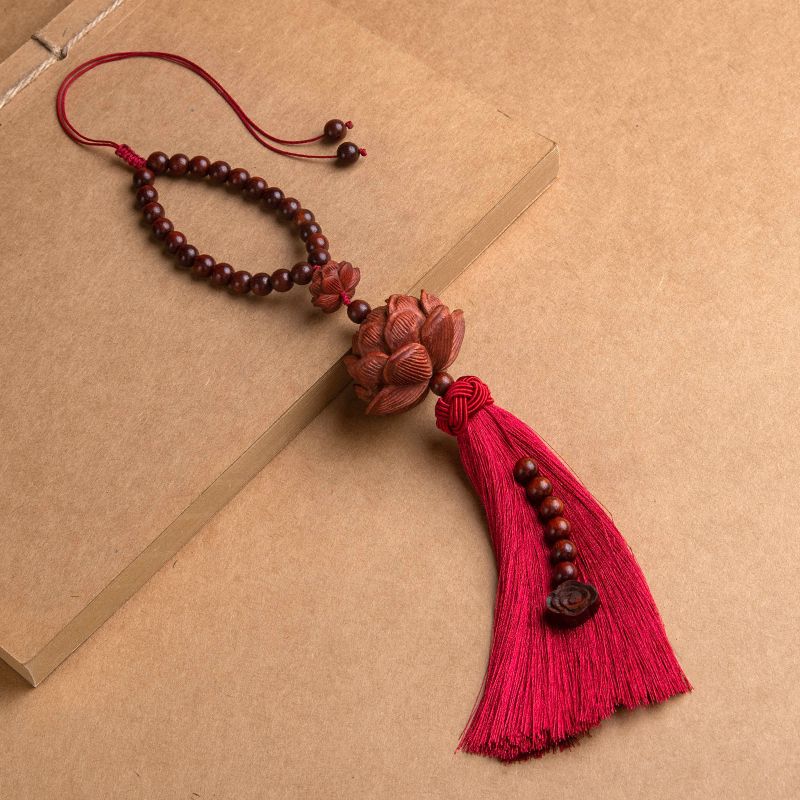 Letitdao Lotus Car Charm for Mindful Driving Natural Sandalwood Rearview Mirror Decor Zen Inspired Unisex Gift