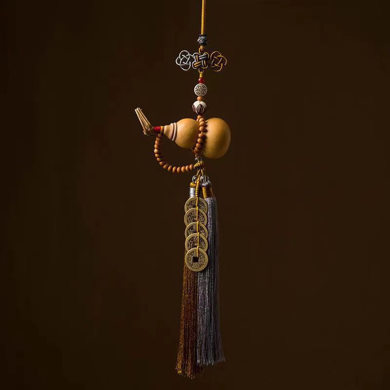 Letitdao Feng Shui Gourd Amulet Five Emperor Coins With Natural Open Gourd For Home & Car Protection