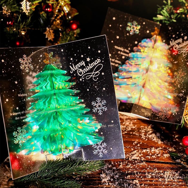 Letitdao 3D Christmas Pop-up Card Golden Tree Design for Student Gifts Interactive Holiday Art