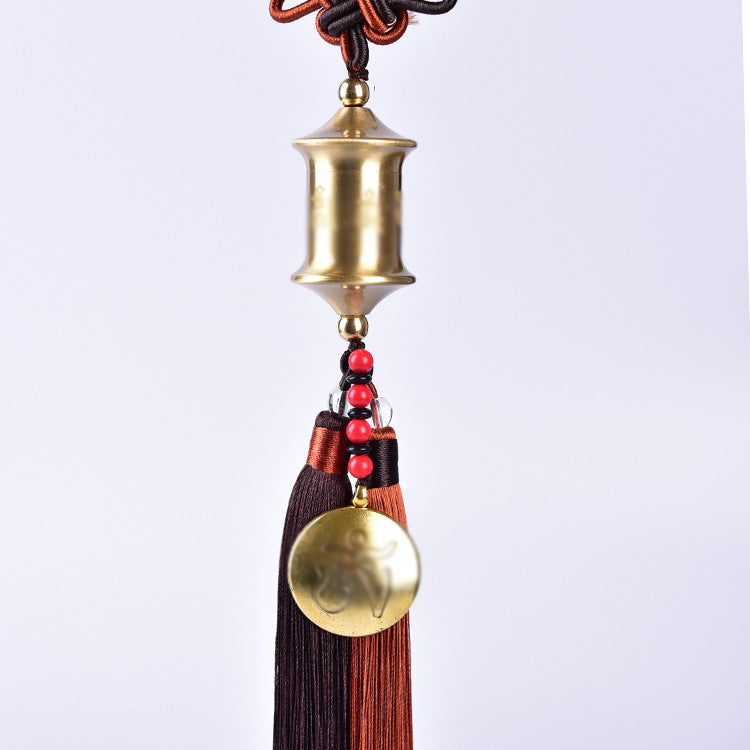 Letitdao Chinese Style Prayer Wheel Car Charm Solid Brass Ornament with Two-Color Tassel for Travel Blessings & Safe Journey
