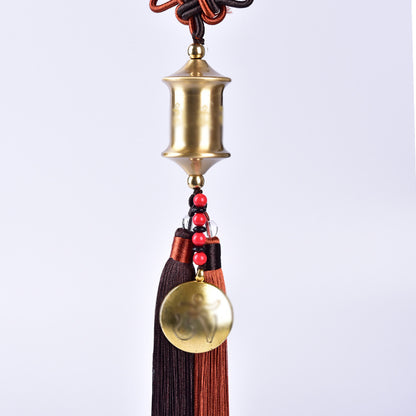 Letitdao Chinese Style Prayer Wheel Car Charm Solid Brass Ornament with Two-Color Tassel for Travel Blessings & Safe Journey