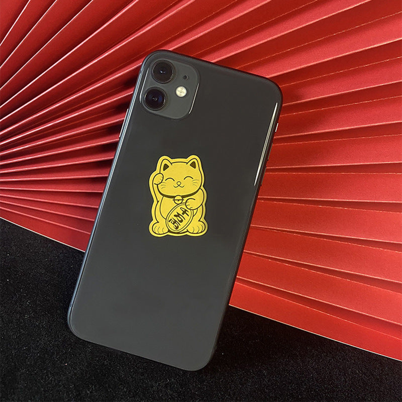 $9.9 Includes All Fees-Letitdao Lucky Cat Energy Sticker Gold Foil Phone Sticker Brings Digital Wealth and Signal Optimization Quantum Energy Shield