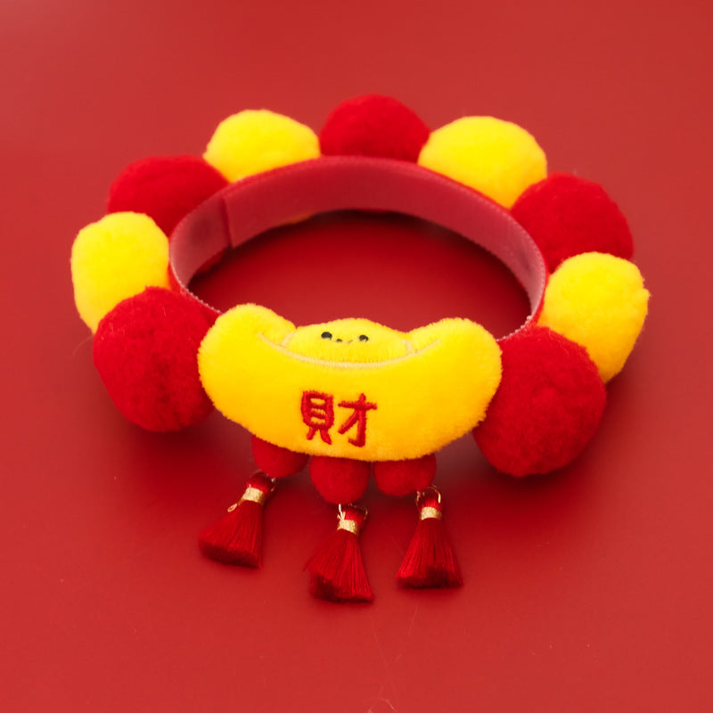 Letitdao 静谧暖冬舒适项圈 红色毛球流苏 保暖能量 & 新年喜悦 可调节节日饰带