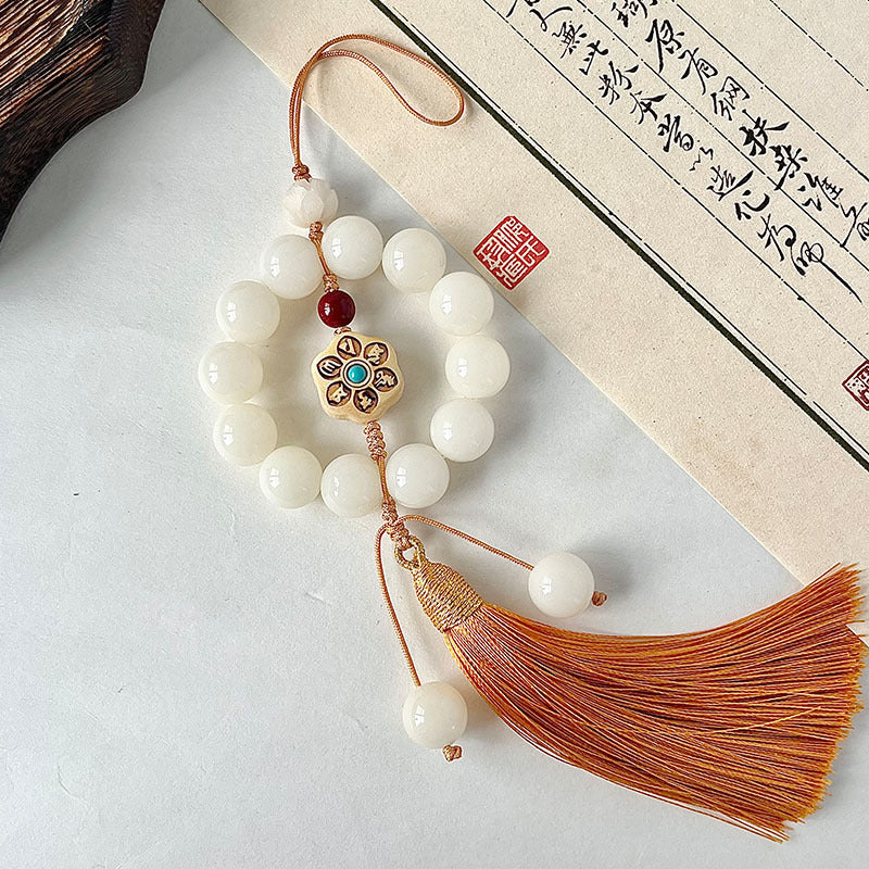 Letitdao Natural Bodhi Seed Car Charm Chinese Style Bead with Elegant Tassel Zen Driving Gift