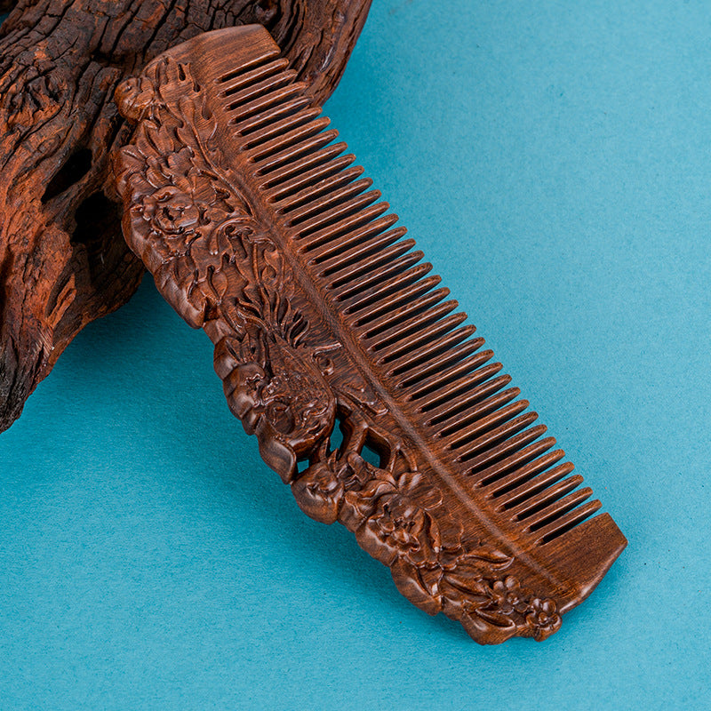 Letitdao Artistic Peony Comb Black Sandalwood for Mindful Ritual & Smooth Hair