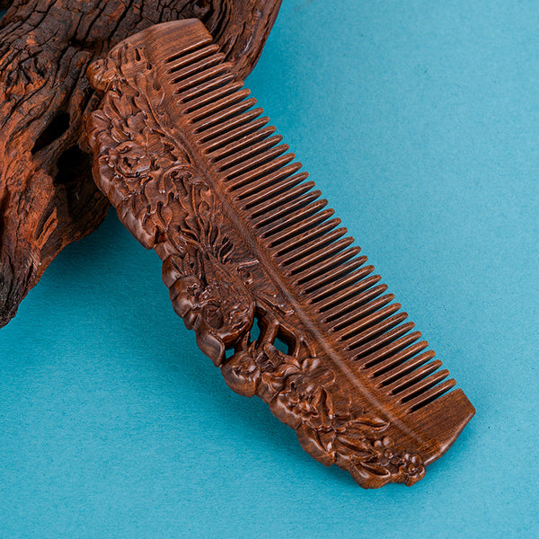 Letitdao Artistic Peony Comb Black Sandalwood for Mindful Ritual & Smooth Hair