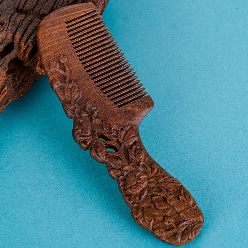 Letitdao Artistic Peony Comb Black Sandalwood for Mindful Ritual & Smooth Hair