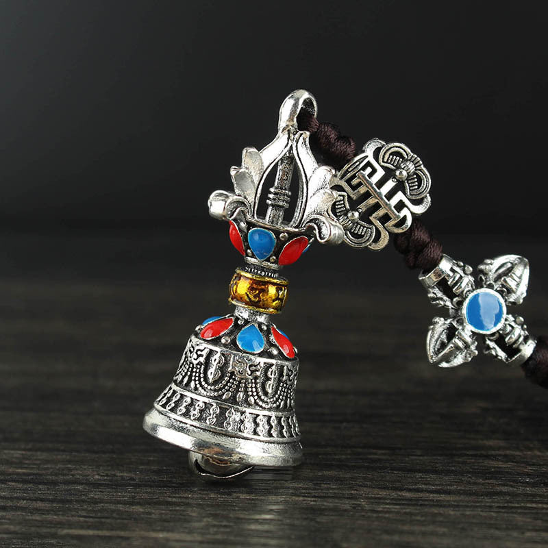 Letitdao Vintage Tibetan Spinning Wheel Ornament with Bell Mindful Mantra Charm for Car & Bag Boho Cultural Gift