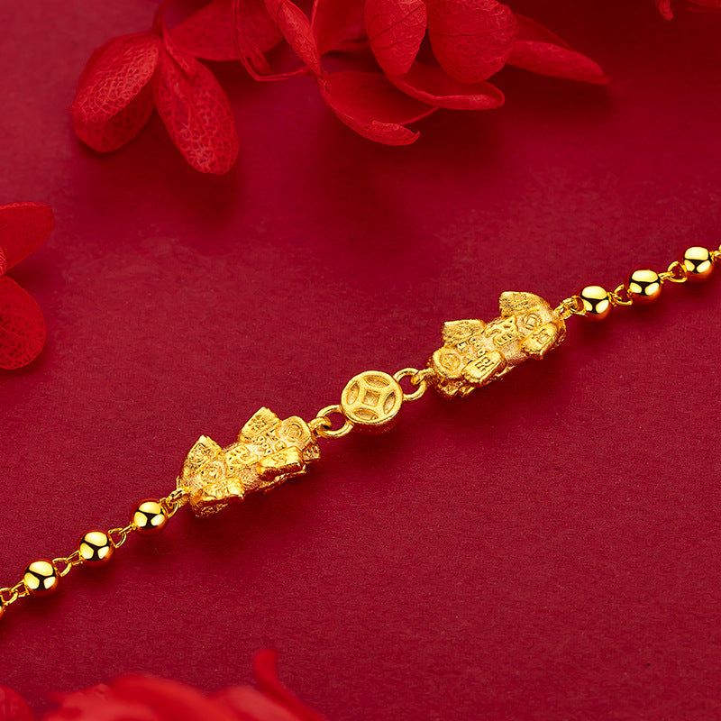 Letitdao Double Pi Xiu Wealth Bracelet Gold-Plated Beads for Powerful Money Attraction & Protection