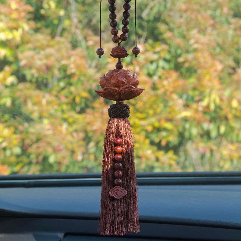 Letitdao Lotus Car Charm for Mindful Driving Natural Sandalwood Rearview Mirror Decor Zen Inspired Unisex Gift