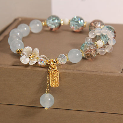 Letitdao Natural Blue/Amethyst Chalcedony Flower Healing Bracelet