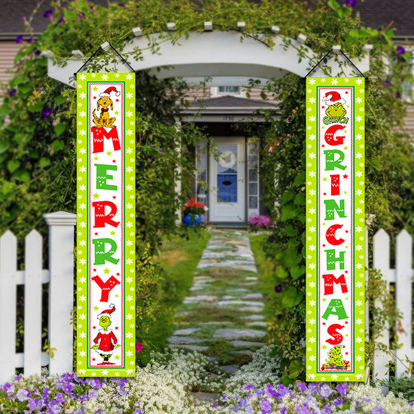 $9.9 Includes All Fees-Letitdao Grinch & Santa Outdoor Set Quirky Couplet Curtain & Banners For Ironic Christmas Whimsical Party Decor