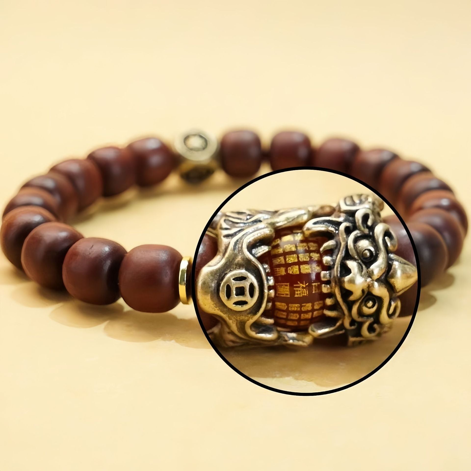 Letitdao Guardian Bracelet Lightning-Struck Jujube Wood Pi Xiu Gilded with Taoist Seals