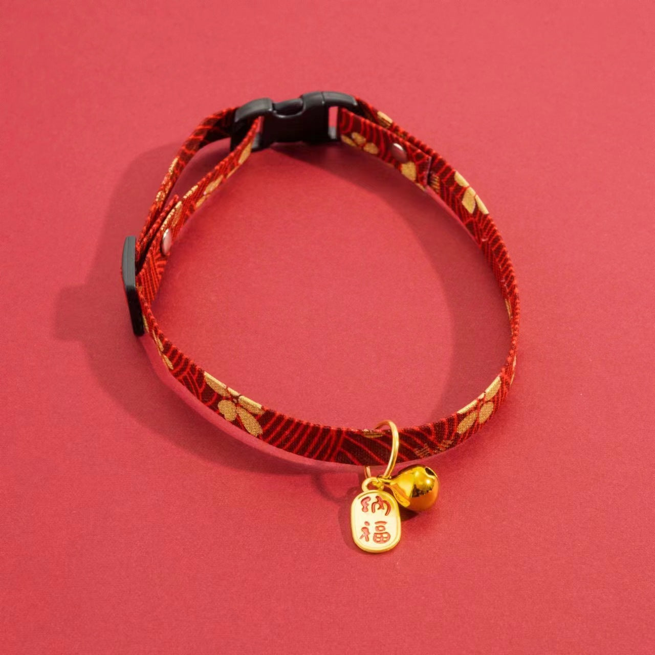 Letitdao Prosperity Flow Pet Collar Adjustable New Year Design with Gilded Bells Abundance Energy Circle