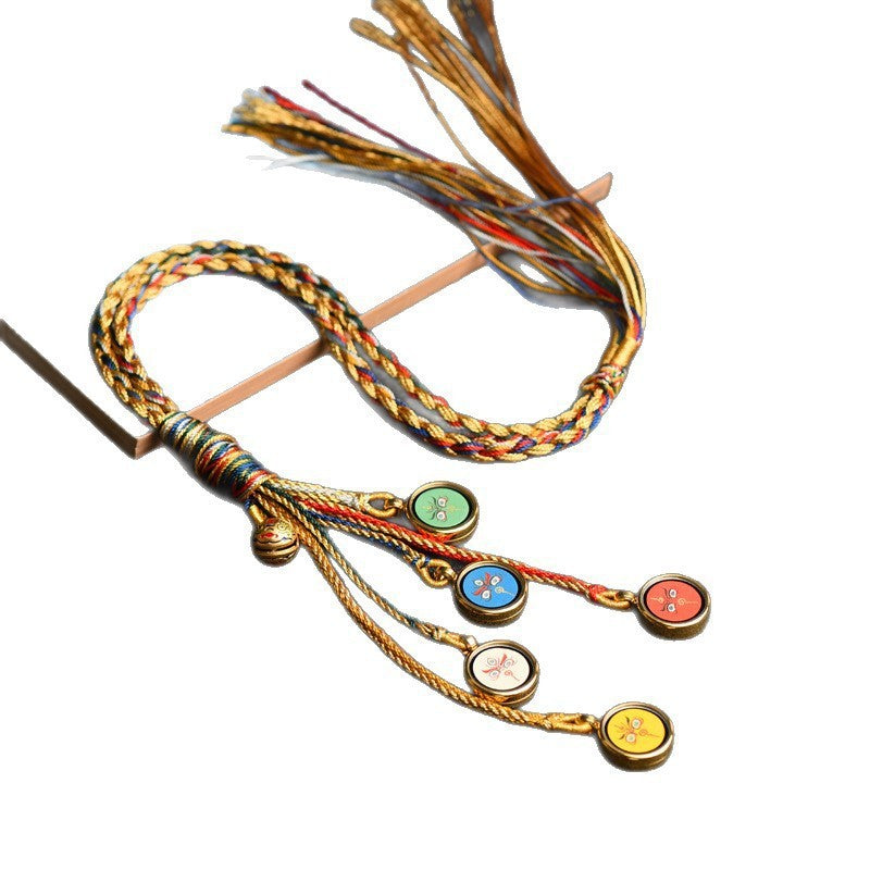 Letitdao Tibetan Thangka Car Ornament Handwoven Five Deities Pendant for Wealth & Travel Blessing Premium Spiritual Gift