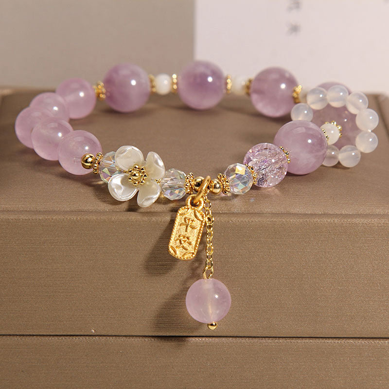 Letitdao Natural Blue/Amethyst Chalcedony Flower Healing Bracelet
