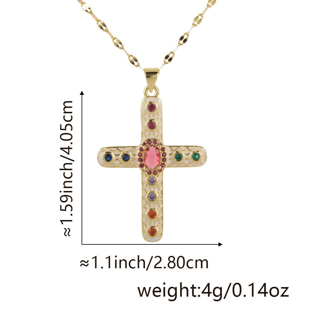 Letitdao Gold-plated Zirconia Multicolor Spectrum Pendant Necklace - Fashion Gradient Jewelry