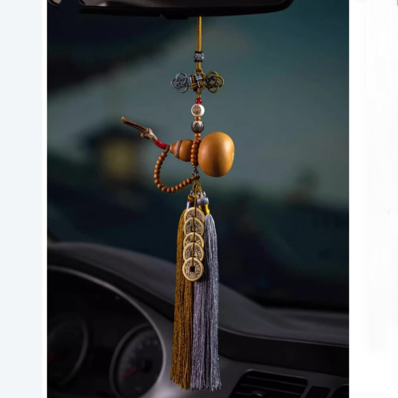 Letitdao Feng Shui Gourd Amulet Five Emperor Coins With Natural Open Gourd For Home & Car Protection