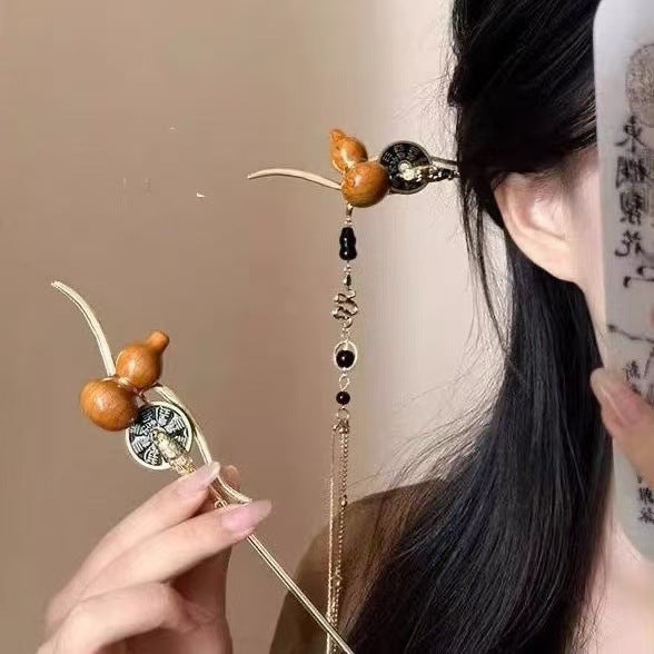 Sale Letitdao Spiritual Guardian Hairpin Antique Coin & Gourd with Flowing Tassel for Energetic Protection & Mindful Focus Wearable Talisman Gift