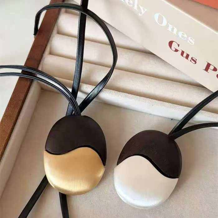 Letitdao Gold Silver Inlaid Ebony Necklace Heavy Duty Leather Cord Choker Artisan Layering Statement Piece