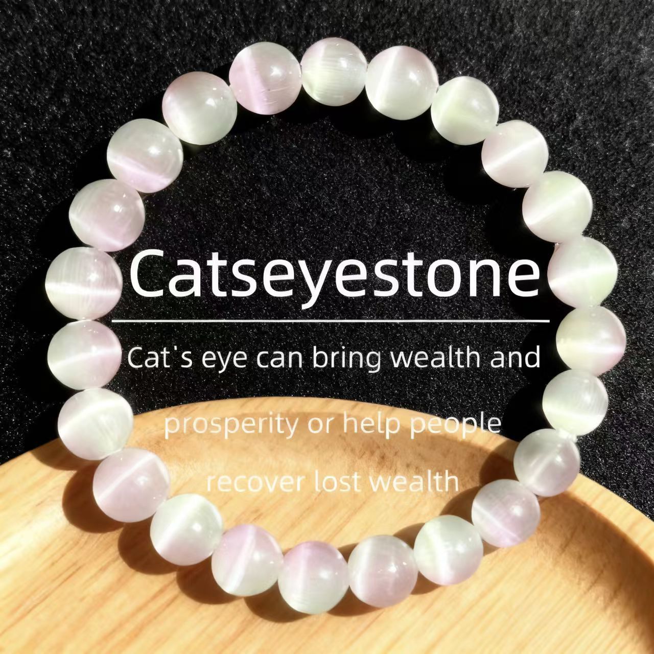 Letitdao Luminous Clarity Bracelet Natural Cat's Eye & Clear Crystal for Mental Focus & Positive Energy Aura Cleansing Jewelry