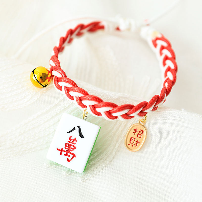 Letitdao Prosperity Tiles Pet Collar Adjustable Mahjong Charms For Wealth Frequency & Cute Design Silent Bell Harmony Band