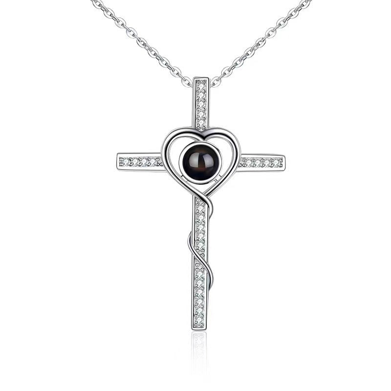 Letitdao Projected Love Language Pendant 100 "I Love You" Cross In Sterling Silver Light Communication Necklace