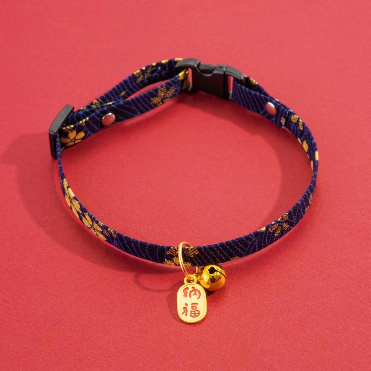 Letitdao Prosperity Flow Pet Collar Adjustable New Year Design with Gilded Bells Abundance Energy Circle