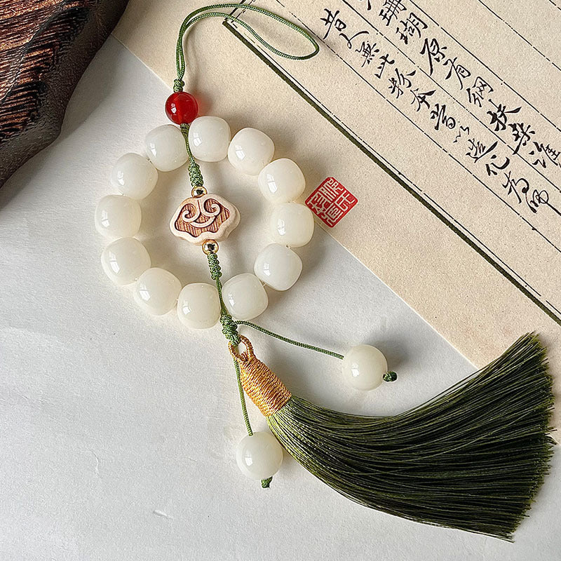 Letitdao Natural Bodhi Seed Car Charm Chinese Style Bead with Elegant Tassel Zen Driving Gift