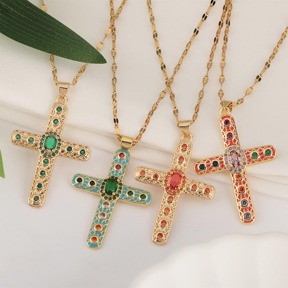 Letitdao Gold-plated Zirconia Multicolor Spectrum Pendant Necklace - Fashion Gradient Jewelry